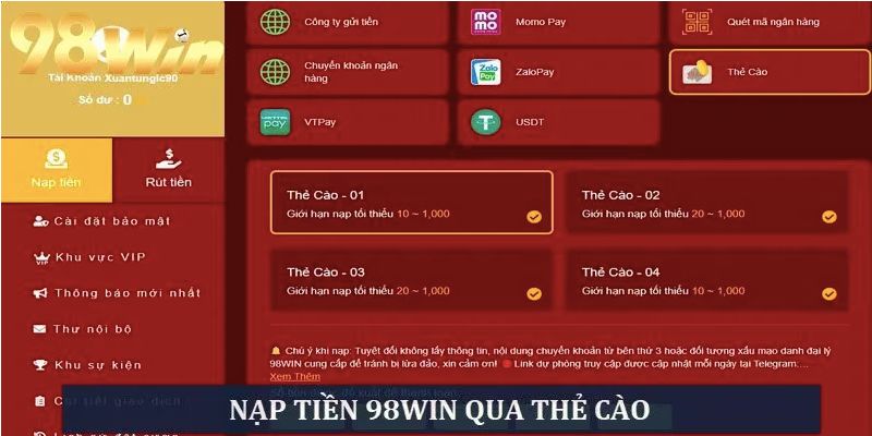 Nạp tiền 98win cần thỏa mãn điều kiện gì?